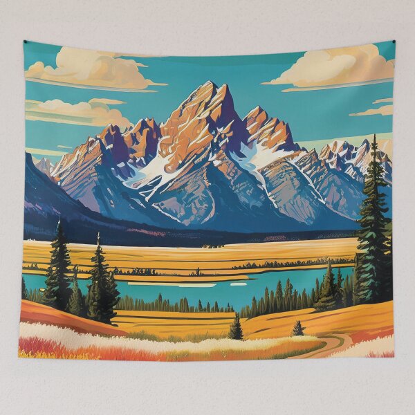 Item preview, Grand Teton National Park Vintage Travel Poster Style Artwork designed and sold by Hallowed Artistry.