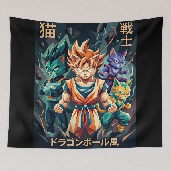 Item preview, Dragon Ball Z Cat Warriors | Geometric DBZ Style Anime Art - Super Saiyan Feline Power designed and sold by TheCoolCatsMx.