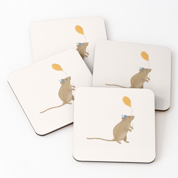 Item preview, Cute Mouse in Party Hat with Yellow Balloon - Whimsical Mouse Birthday Art and Cottagecore Gift designed and sold by studiosunanda.