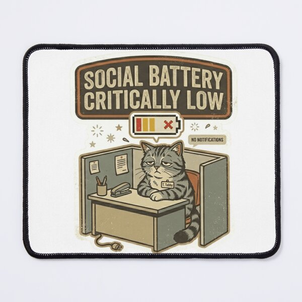 Item preview, Social Battery Critically Low Cat – Funny Introvert Meme designed and sold by Dada-arts.