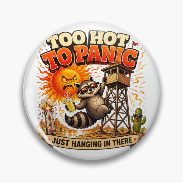 Item preview, Too Hot To Panic Funny Raccoon Heat Wave Summer Desert Watchtower Cartoon designed and sold by HOUSE OF TIST.