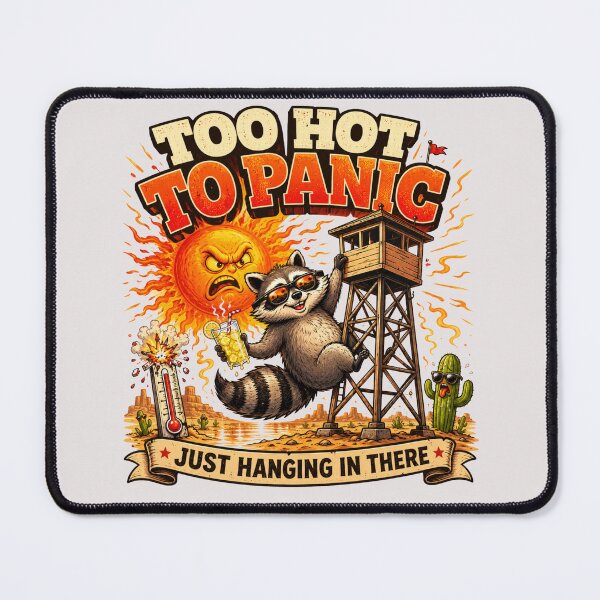 Item preview, Too Hot To Panic Funny Raccoon Heat Wave Summer Desert Watchtower Cartoon designed and sold by HOUSE OF TIST.