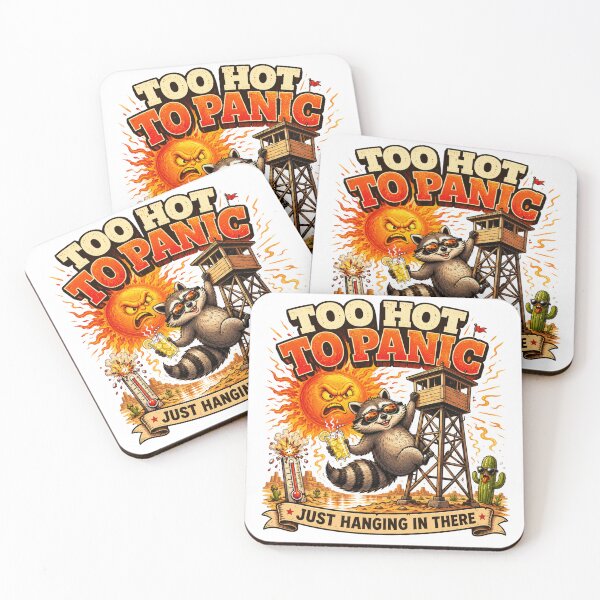 Item preview, Too Hot To Panic Funny Raccoon Heat Wave Summer Desert Watchtower Cartoon designed and sold by HOUSE OF TIST.