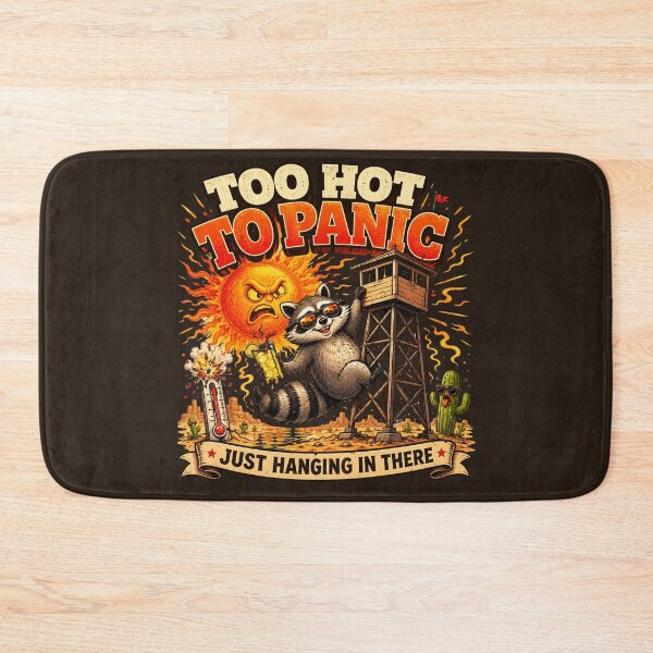 Item preview, Too Hot To Panic Funny Raccoon Heat Wave Summer Desert Watchtower Cartoon designed and sold by HOUSE OF TIST.