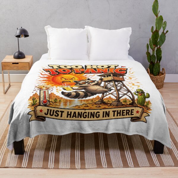 Item preview, Too Hot To Panic Funny Raccoon Heat Wave Summer Desert Watchtower Cartoon designed and sold by HOUSE OF TIST.