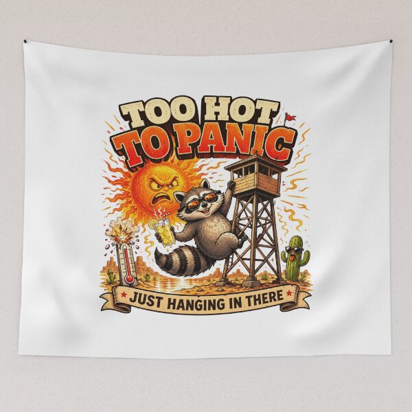 Item preview, Too Hot To Panic Funny Raccoon Heat Wave Summer Desert Watchtower Cartoon designed and sold by HOUSE OF TIST.