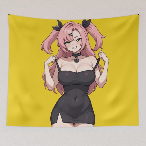 Item preview, Anime E-Girl with Pink Hair in Black Dress Waifu Aesthetic designed and sold by Jimakmo.