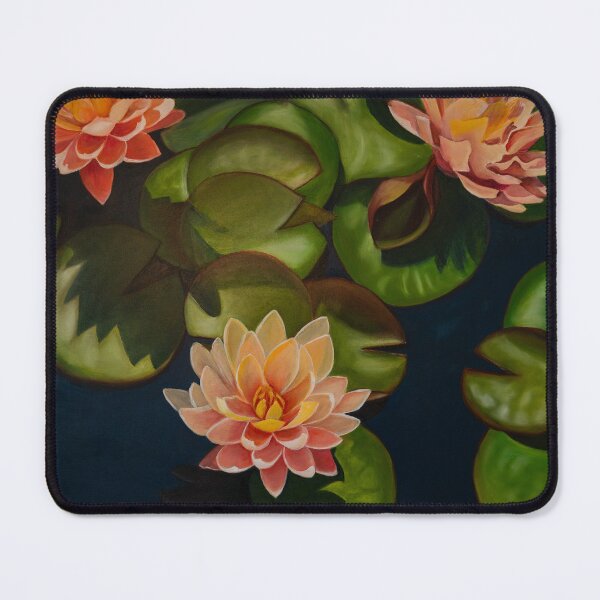 Item preview, Orange Water Lilies with Green Leaves and Dark Background designed and sold by jaxlovesart.