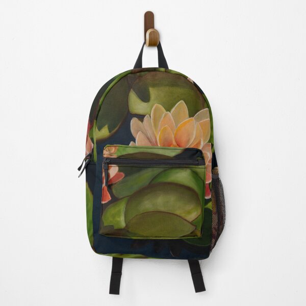 Item preview, Orange Water Lilies with Green Leaves and Dark Background designed and sold by jaxlovesart.
