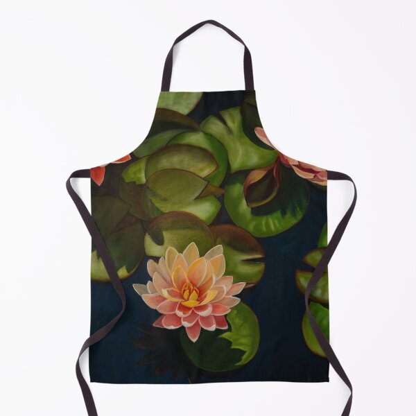 Item preview, Orange Water Lilies with Green Leaves and Dark Background designed and sold by jaxlovesart.