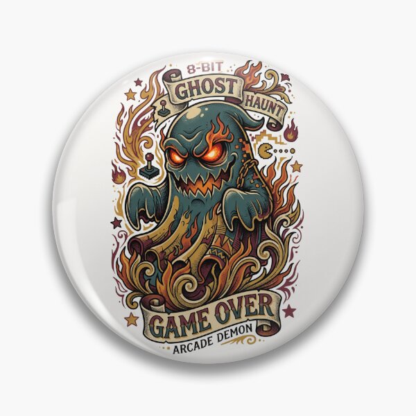 Item preview, Retro Arcade Ghost Neo Traditional Tattoo Flash Gothic Gamer designed and sold by RetroRewind Studio.