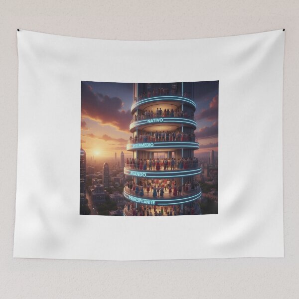 Item preview, Spanish language tower Latin America levels learner progress art CDMX gift designed and sold by language-des.