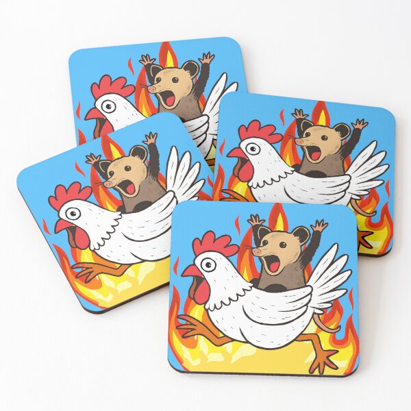 Item preview, Flaming panic possum riding chicken funny animals designed and sold by BigMRanch.