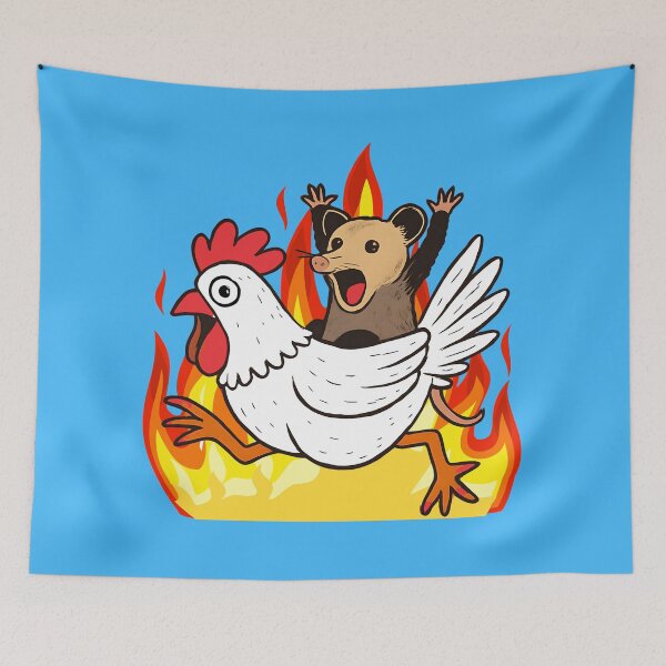 Item preview, Flaming panic possum riding chicken funny animals designed and sold by BigMRanch.