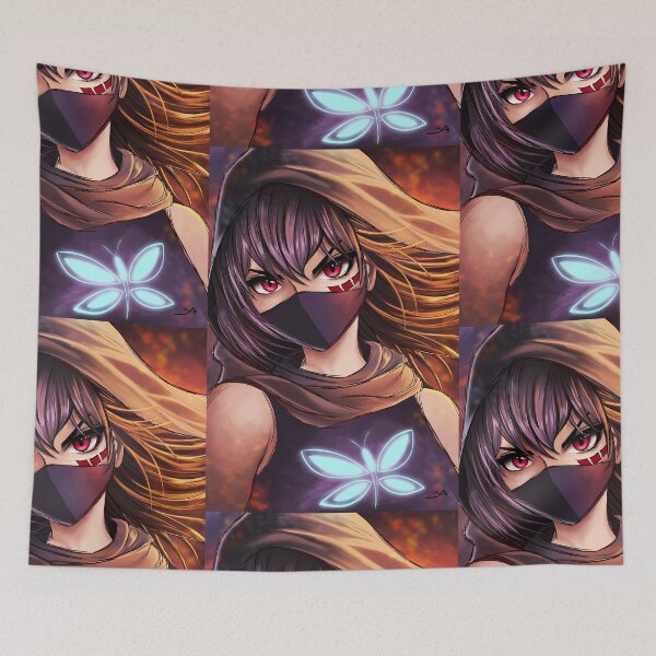 Item preview, Portrait of a ninja warrior masked with luminous fuchsia eyes designed and sold by Libellule Senseï.