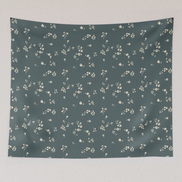 Item preview, Scattered Tonal Falling Floral Pattern in Dark Slate Blue and Buttercream designed and sold by ThisArtMama.