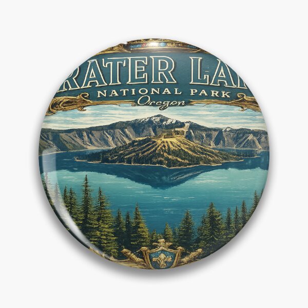 Item preview, Crater Lake Royal Vintage Design – Luxury National Park Illustration with Crown Frame designed and sold by artistezone.