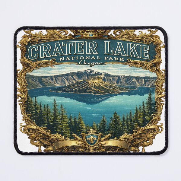 Item preview, Crater Lake Royal Vintage Design – Luxury National Park Illustration with Crown Frame designed and sold by artistezone.