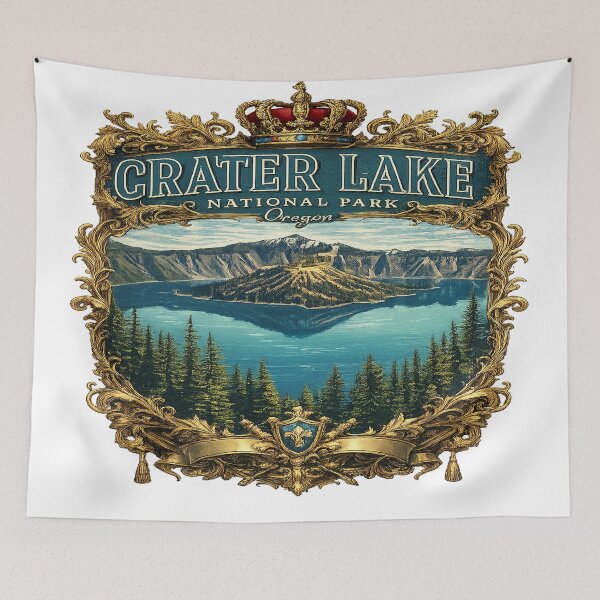 Item preview, Crater Lake Royal Vintage Design – Luxury National Park Illustration with Crown Frame designed and sold by artistezone.