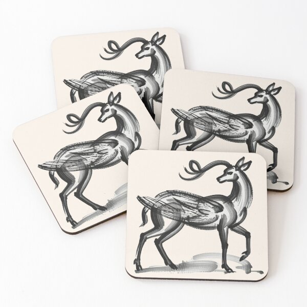 Item preview, A hand-colored natural history illustration of a mythical winged deer rendered as a delicate creature with elongated proportions and fantastical anatomy designed and sold by 123ks.