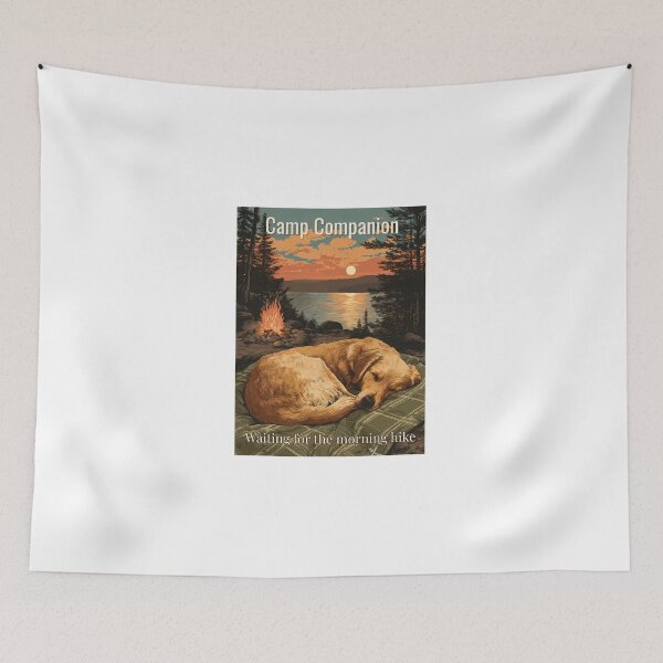 Item preview, Golden Retriever Camping Lakeside Sunset Trail Scene designed and sold by HomeFarmPress.