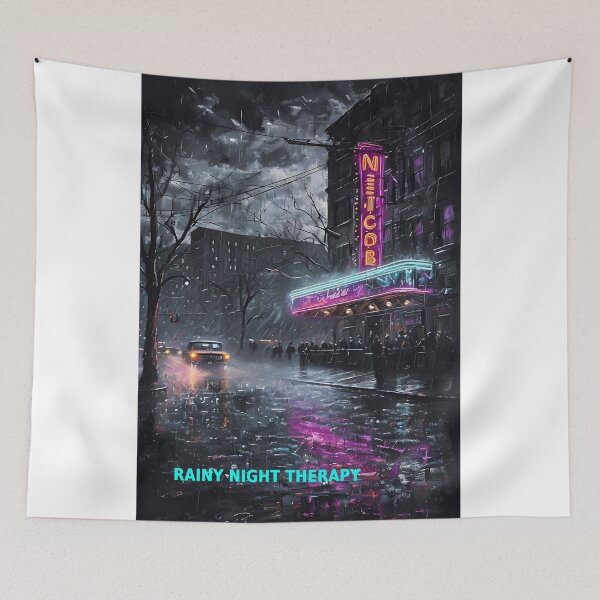 Item preview, Rainy Night Therapy - Retro Neon City Noir Art designed and sold by Modern Nest Art.