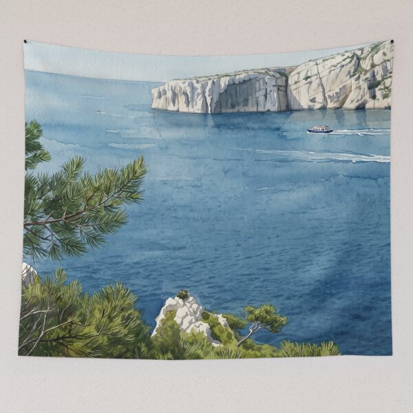 Item preview, Calanque de Cassis in Watercolor Style - Transformation from Real Photography designed and sold by M.ALK.Watercolor.