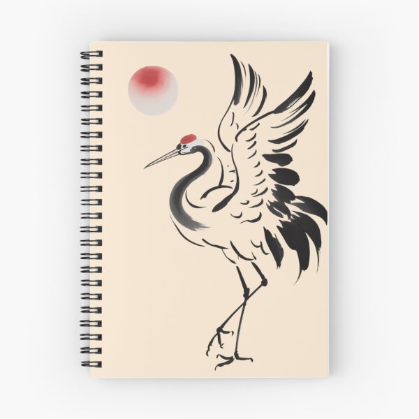 Item preview, Japanese sumi-e ink painting of a graceful crane designed and sold by 123ks.
