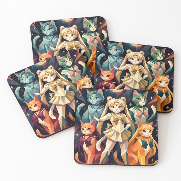 Item preview, Sailor Moon Cats | Geometric Cosmic Guardians - Anime Style Feline Power Art designed and sold by TheCoolCatsMx.