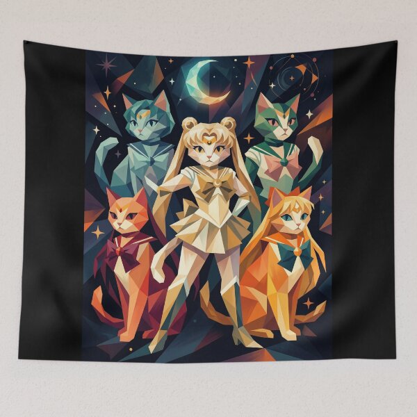 Item preview, Sailor Moon Cats | Geometric Cosmic Guardians - Anime Style Feline Power Art designed and sold by TheCoolCatsMx.