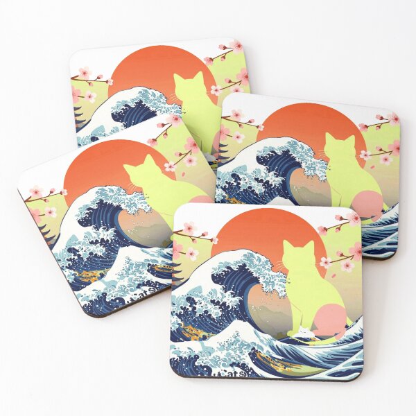 Item preview, Lively Citrus Japanese Wave Cat Art - Aesthetic Ukiyo-e Style designed and sold by BLUESKY11a.