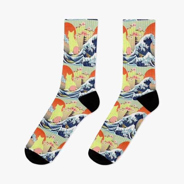 Item preview, Lively Citrus Japanese Wave Cat Art - Aesthetic Ukiyo-e Style designed and sold by BLUESKY11a.