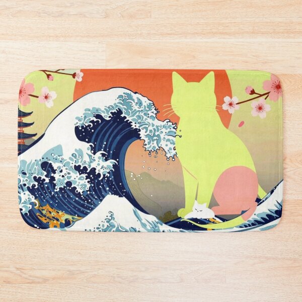 Item preview, Lively Citrus Japanese Wave Cat Art - Aesthetic Ukiyo-e Style designed and sold by BLUESKY11a.