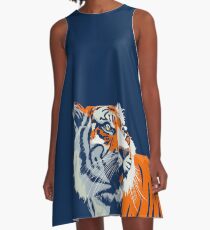 Vestido acampanado Tigre de Bengala | Naranja y azul