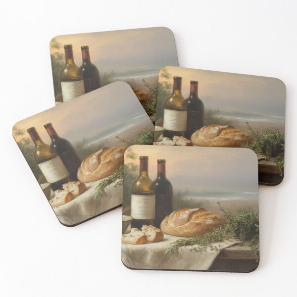 Item preview, Moody Coastal Still Life Kitchen Art, Wine Bread Herbs designed and sold by LatentGoods.