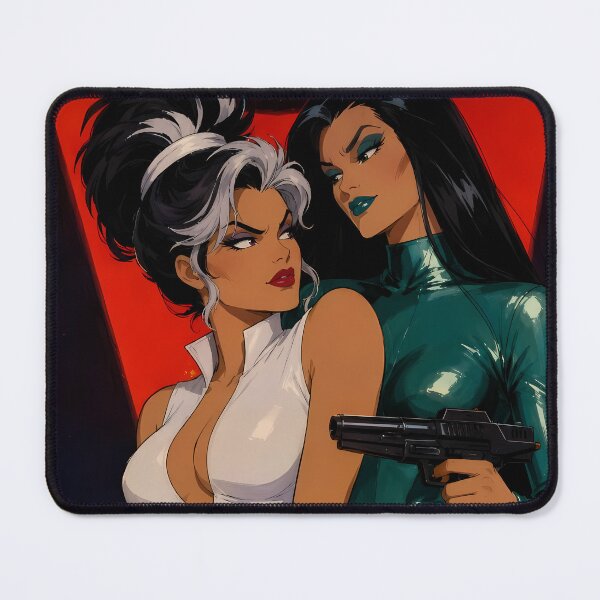 Item preview, Retro Femme Fatale Duo – Noir Spy Girls Action Illustration designed and sold by Hollow Moon Studios..