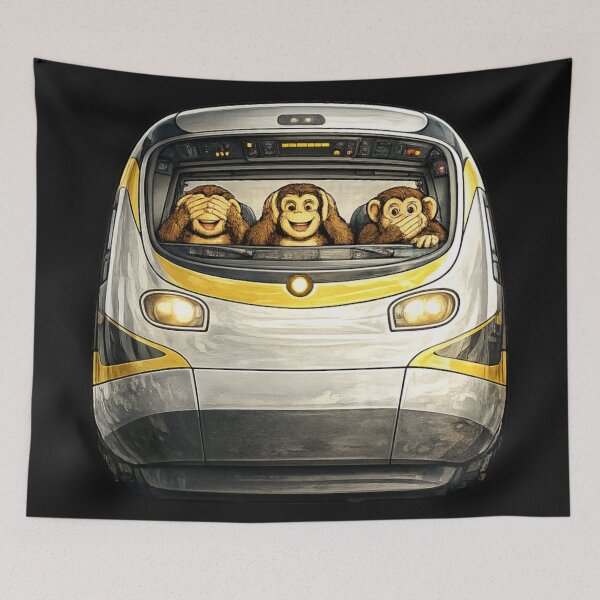 Item preview, Train driving three wise Monkeys designed and sold by JamesDunican.