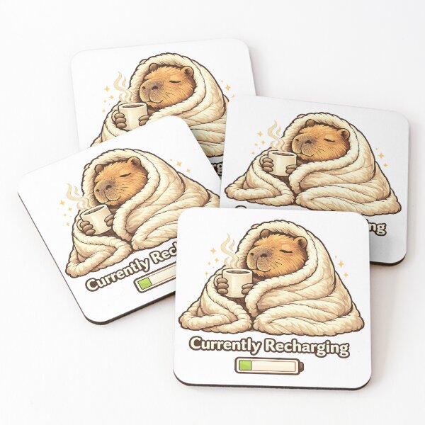 Item preview, Currently Recharging Capybara – Cozy Introvert Coffee Lover Sticker & T-Shirt designed and sold by Ermicioi.