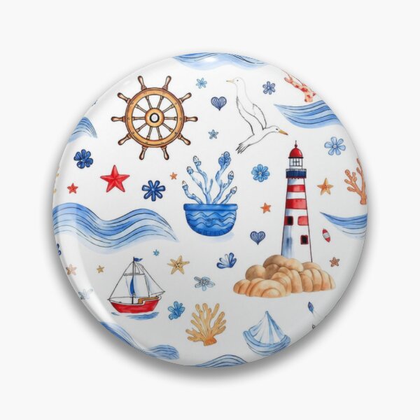 Item preview, Coastal Lighthouse & Nautical Watercolor Seamless Pattern designed and sold by Ioanna-Studio.