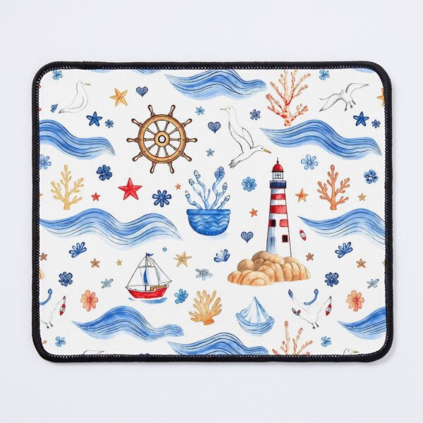 Item preview, Coastal Lighthouse & Nautical Watercolor Seamless Pattern designed and sold by Ioanna-Studio.