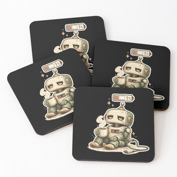 Item preview, Low Battery Human Cute Robot Coffee Funny Retro Tech T-Shirt & Sticker designed and sold by Akter-sikder.