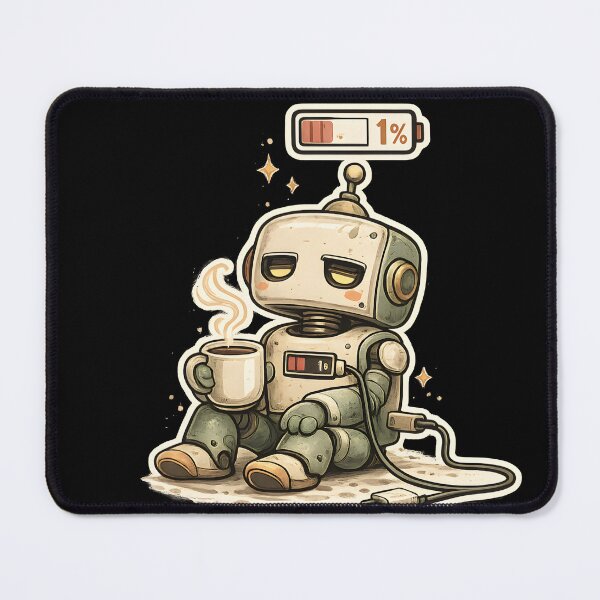 Item preview, Low Battery Human Cute Robot Coffee Funny Retro Tech T-Shirt & Sticker designed and sold by Akter-sikder.
