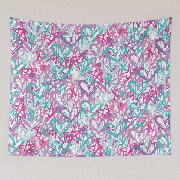 Item preview, Graffiti Love Notes in Sugar Rush Pink Purple Hearts & Stars designed and sold by melanie4816.