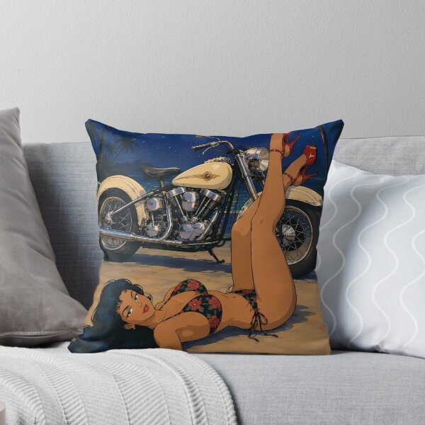 Item preview, Moonlight Biker Pin-Up – Retro Motorcycle Beach Night Illustration designed and sold by  Hollow Moon Studios..