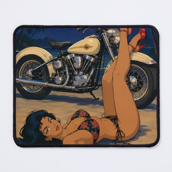 Item preview, Moonlight Biker Pin-Up – Retro Motorcycle Beach Night Illustration designed and sold by  Hollow Moon Studios..