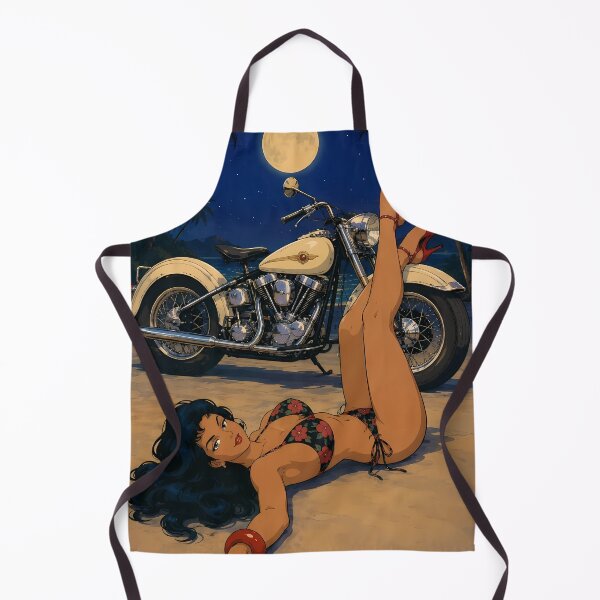 Item preview, Moonlight Biker Pin-Up – Retro Motorcycle Beach Night Illustration designed and sold by Hollow Moon Studios..