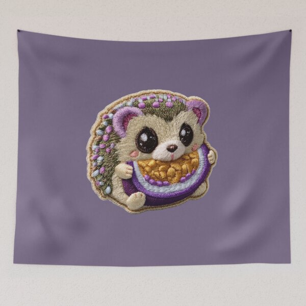 Item preview, Kawaii Hedgehog With Purple Watermelon Slice designed and sold by MegaNovaArt.