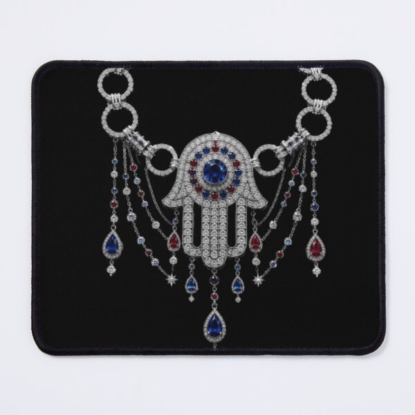 Item preview, Silver Hamsa Necklace | with Blue Ruby Gems designed and sold by Rawafi Art Studio.