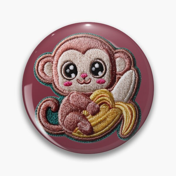 Item preview, Kawaii Monkey With Banana Embroidery Patch designed and sold by MegaNovaArt.