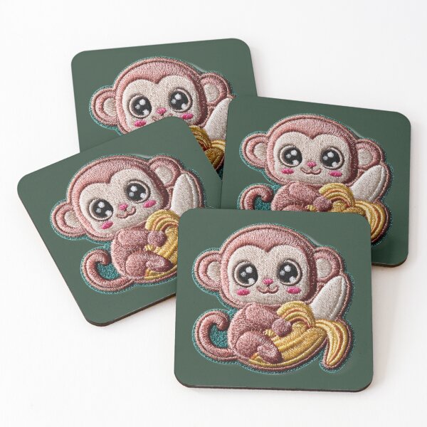 Item preview, Kawaii Monkey With Banana Embroidery Patch designed and sold by MegaNovaArt.